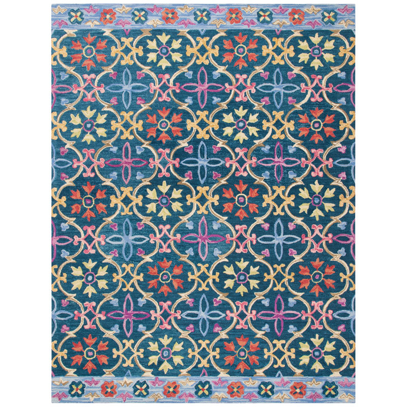 Bungalow Rose Talmo Wool Blue/Yellow Area Rug & Reviews Wayfair